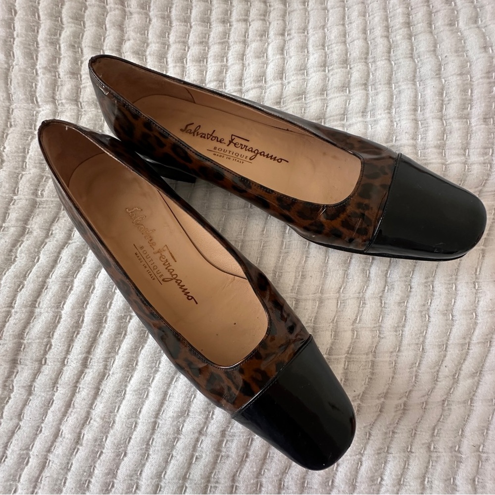 Salvatore Ferragamo 6.5 Leopard/ Cheetah Pax Patent Leather Ballet Flat